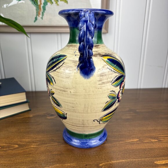 Vintage Jasba West German Vase Folk Art Pottery with Braided Handles 1960s - Picture 2 of 12